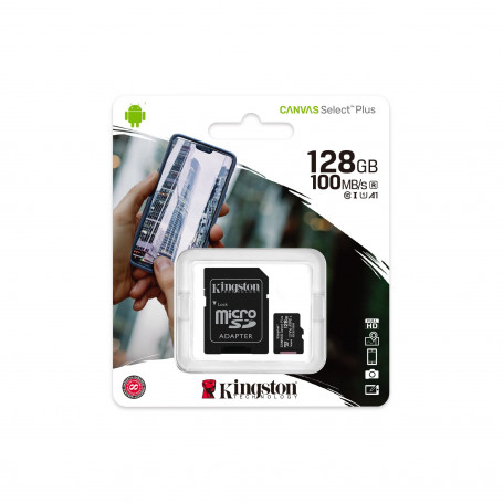 Carte Mémoire Kingston Canvas Select Plus 128GB - Micro SDHC + Adaptateur SD (Origine)